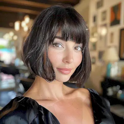 textured bob with blunt fringe