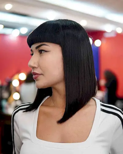 A-Line Lob Haircut with Blunt Bangs