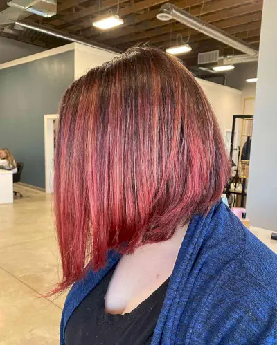 Dark-Rooted Red Long A-Line Bob Hair