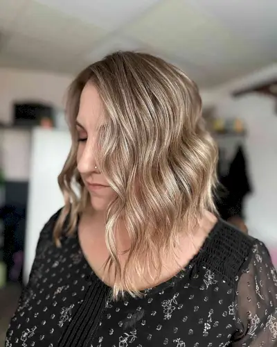 Bronde Hair with Long A-Line Choppy Bob Cut