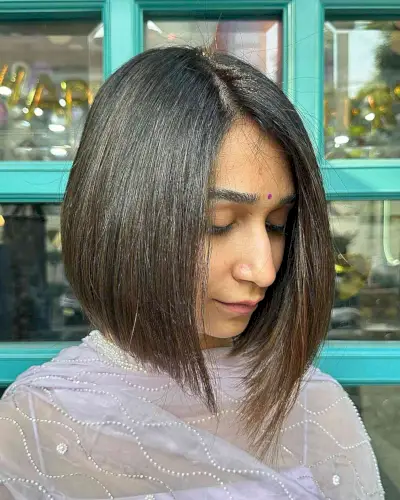 Side-Parted Graduated Long A-Line Bob Cut