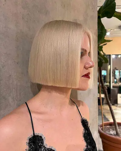 The Straightest One-Length Blunt Cut Bob for women with blonde hair