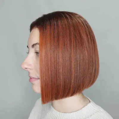 Neck-Length Blunt Medium Bob on Copper Hair