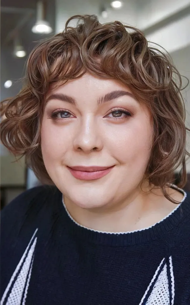 Mini Curly Bob and Bangs da sballo per i volti più paffuti' title=