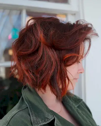messy red chin-length bob