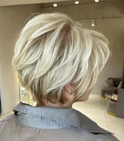 Creamy Vanilla Blonde Long Pixie Bob with Dark Underneath