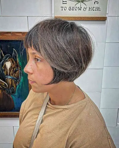 Cute Long Bixie with Fringe for Thick Hair for ladies with dark brown hair and skin