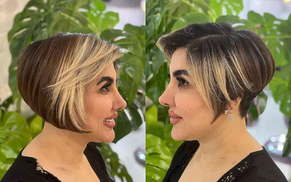 Cute Brunette Asymmetric Lob with Highlights