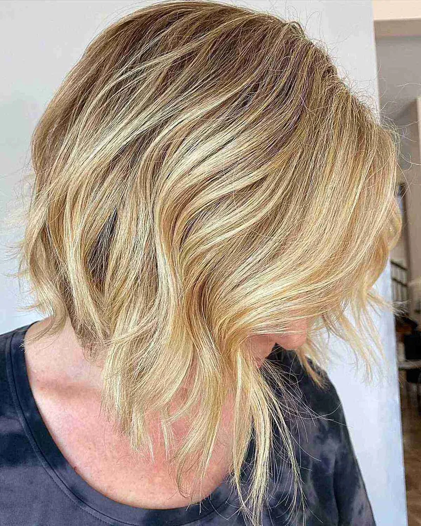 A-Line blond Wavy Shattered Long Bob' title=