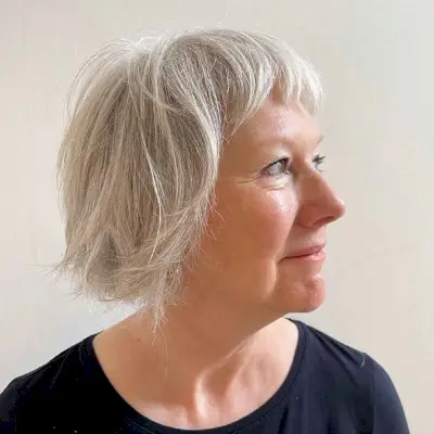 Razor Cut Bob with Short Bangs for Women Over 50