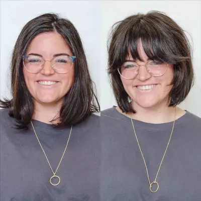 Chic Dark Chocolate Brown Layered Bob for a Round Face