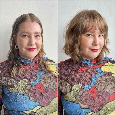 Layered Short Bob Hair with Thin Bangs on Plus Size Women