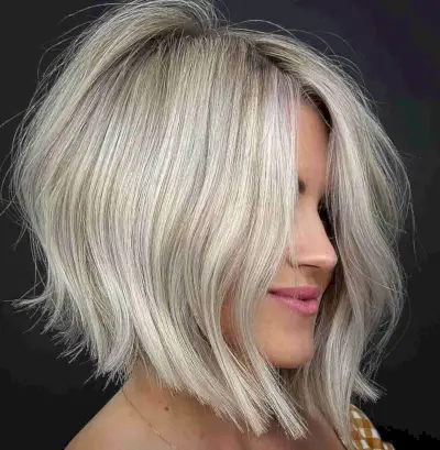 Slightly Waved Blonde Angled Bob