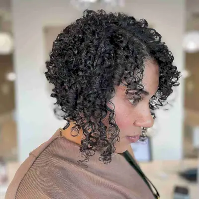 Short angled bob for curly hair