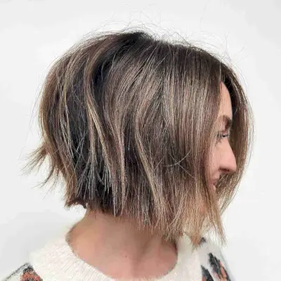 Textured and bouncy short angled bob