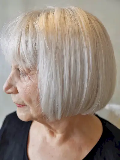 Classic Blunt Cut Bob for Ladies Over 70 with White Hair