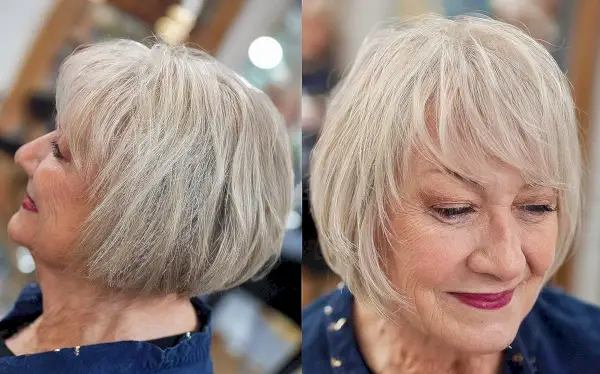 Bob with Face-Framing Wispy Layers for 70-Year-Olds