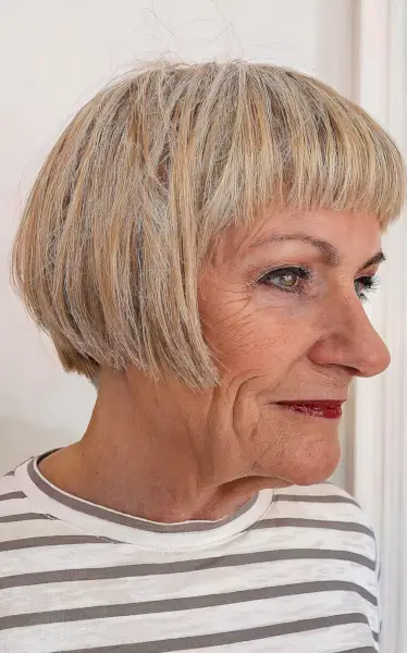 Undercut French Bob with Straight Bangs for Ladies 70 and Over