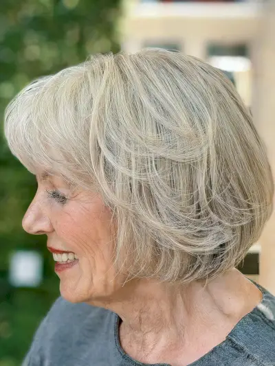 Salt-and-Pepper Classic Bob with Bangs for ladies past seventy