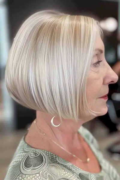 Chin-length stacked bob for ladies over 70