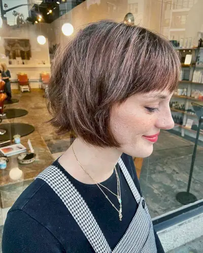 Short French Round Bob with Full Bangs