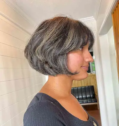 Short Graduated French Bob Cut with Layers and Bangs