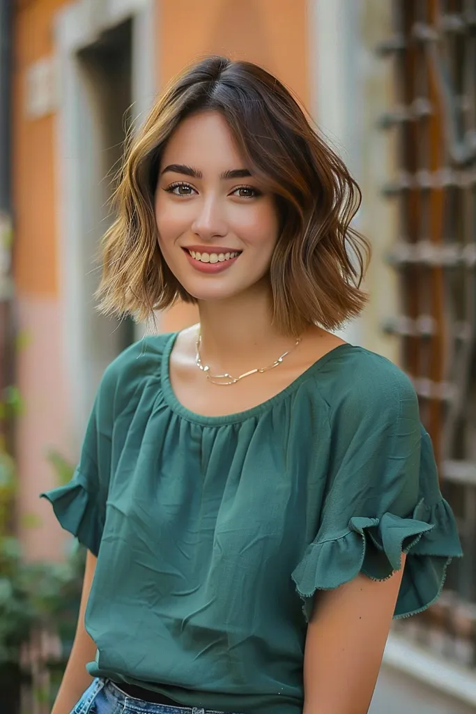 Teksturert hakkete bob for fint hår med bølger' title=