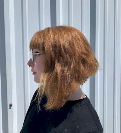 Angled bob with fringe for thick hair