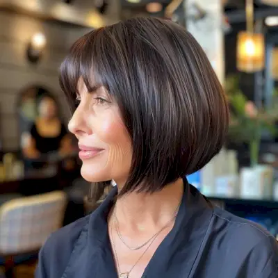 Angled Stacked Bob with Bangs
