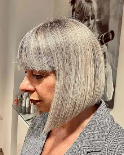 Angled Salt-and-Pepper Bob with Fringe