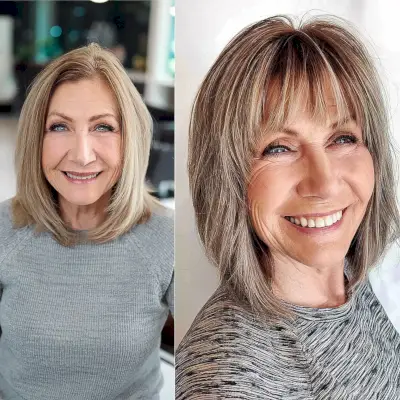 Cute Choppy Fringe on a Layered Bob for Women Aged 60 and Over