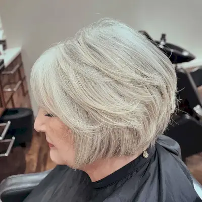 Layered Bob with Natural Color for a Woman Over 60