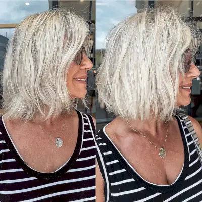 White Bob with Textured Layers for Ladies 60 and Up