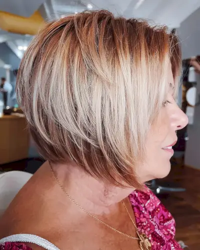 Jaw-Level Layered Rounded Bob Cut for Ladies Over 60