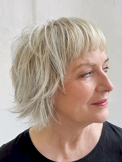Tousled Bob with Fringe for a Woman Past 60