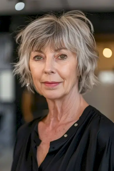 Wash-and-Wear Layered Bob Cut for a Lady Passed Sixty