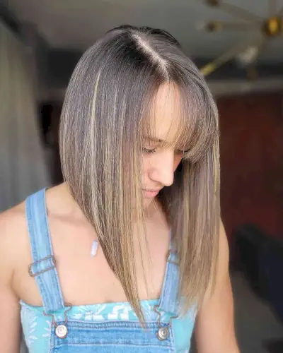 Long Inverted Bob Cut with a Side Part and Fringe for Thin Hair