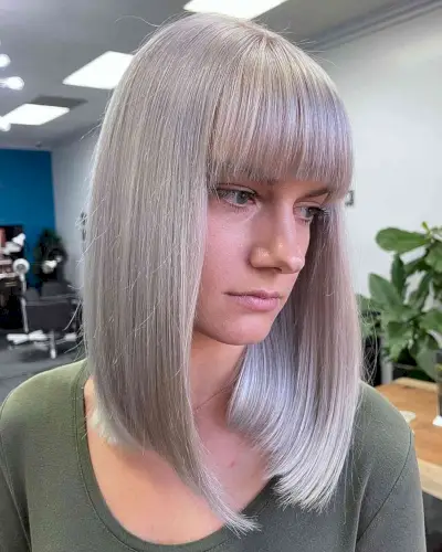 Blunt Bob with Brow-Length Bangs for Fine Hair