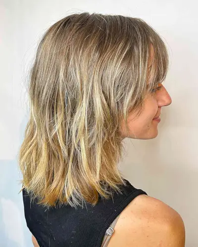 Medium Layered Shaggy Lob with Light Bangs for Ladies with Thin Hair