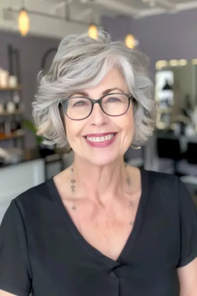 Textured Bob for Older Women with Glasses