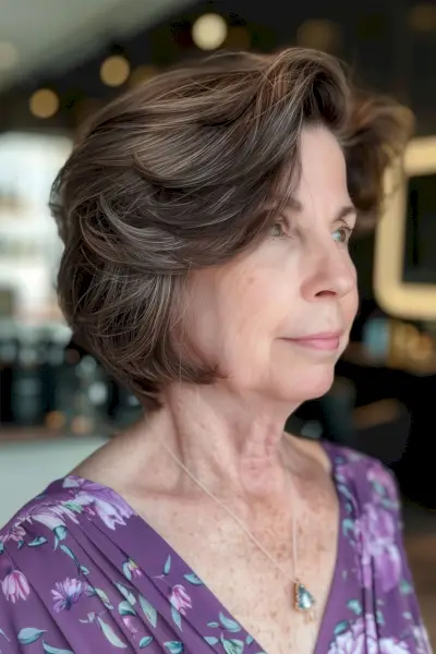 Short Bob with Feathered Layers for Old Ladies