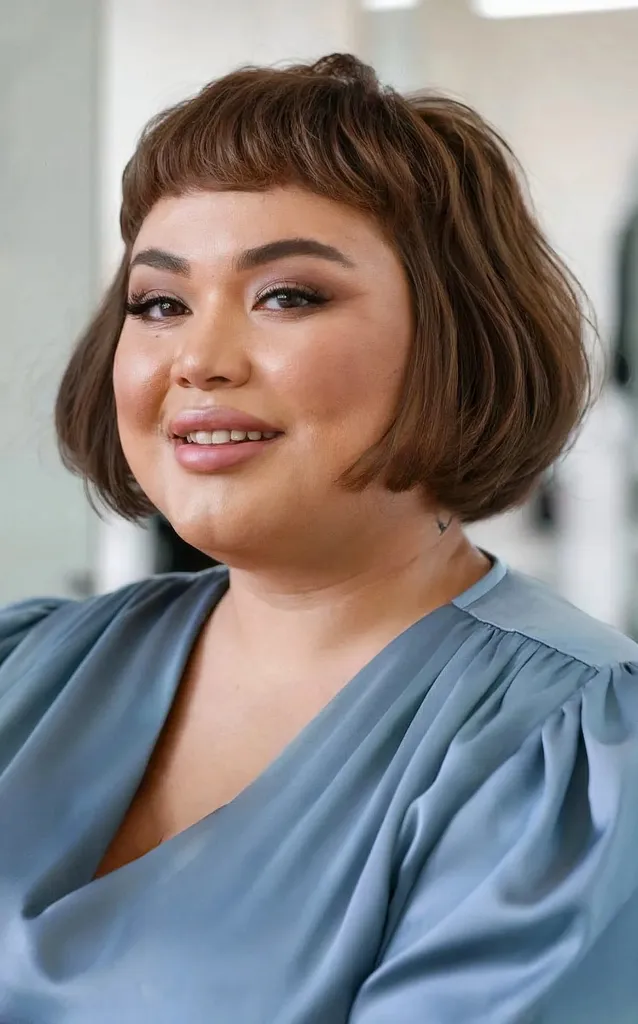 Wycięty bob o długości mini do szczęk i mikro frędzle dla pań o pełnych twarzach' title=