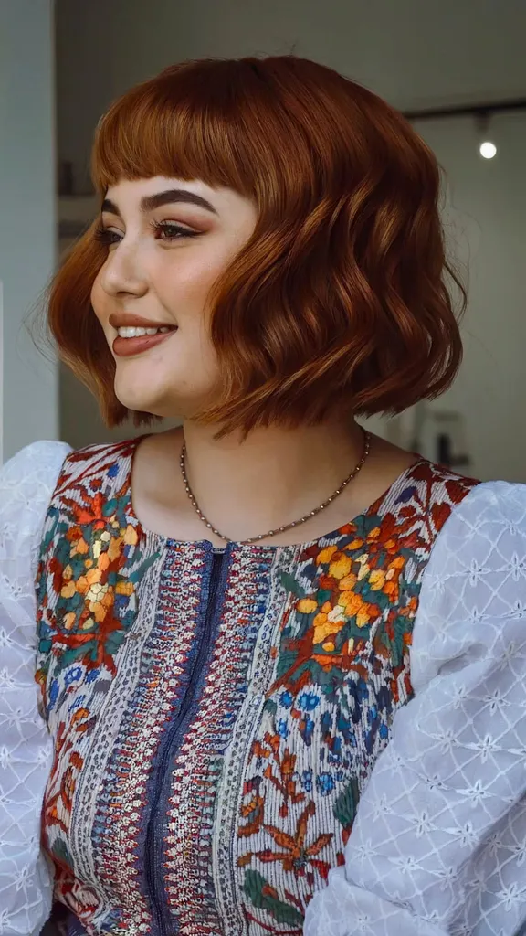 Tępy Bob z grzywką dla cienkich włosów i okrągłej twarzy' title=