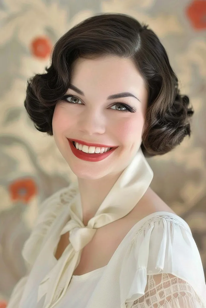 Coupe de cheveux courte au carré Chanel avec une longueur et une boucle uniformes.' title=