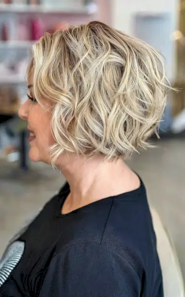 Champagne Blonde Wavy Stacked Bob