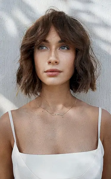 Textured Short Wavy Bob with a Middle Part