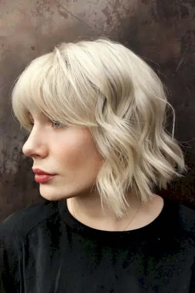 Slightly Inverted Bob with Waves and Bangs