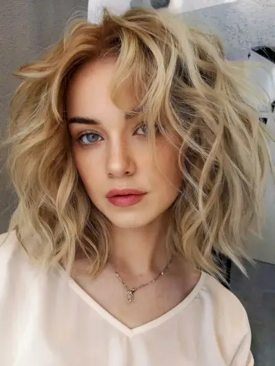 Messy bob for wavier curly hair