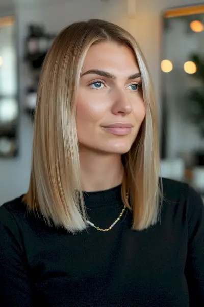 blunt lob on blonde hair