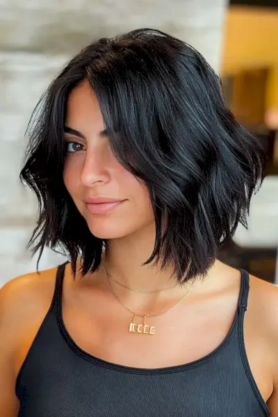 textured long bob hairstyle